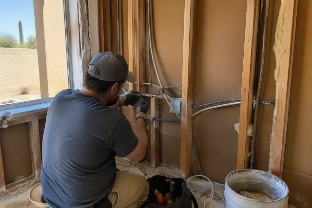 Aluminum wiring replacement and wire splicing inside an exposed wall in Mesa, AZ.