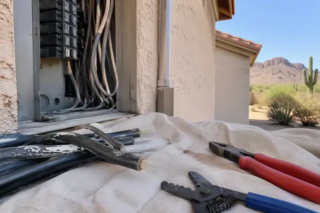 Technician's progress photo of aluminum wiring replacement in Phoenix, AZ.