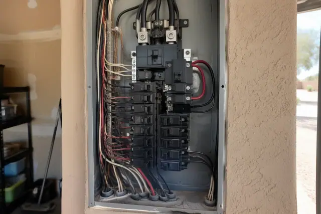 Electrical service panel upgrade during whole house rewiring in Mesa, AZ.