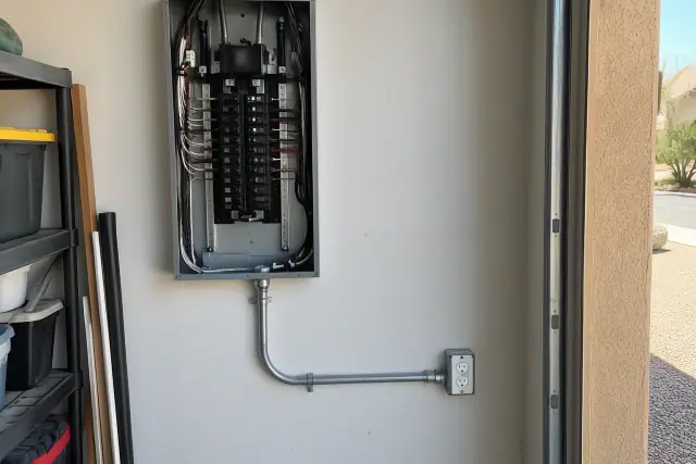 New dedicated circuit breaker and receptacle installed in a Goodyear, AZ garage.