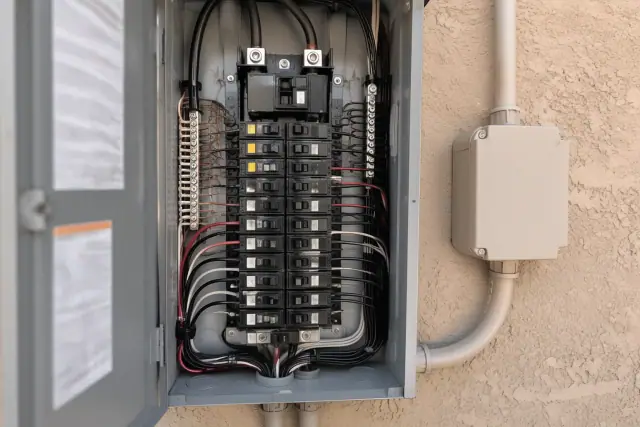 Dual-function breaker installation for GFCI and AFCI upgrades in a Phoenix, AZ utility closet.