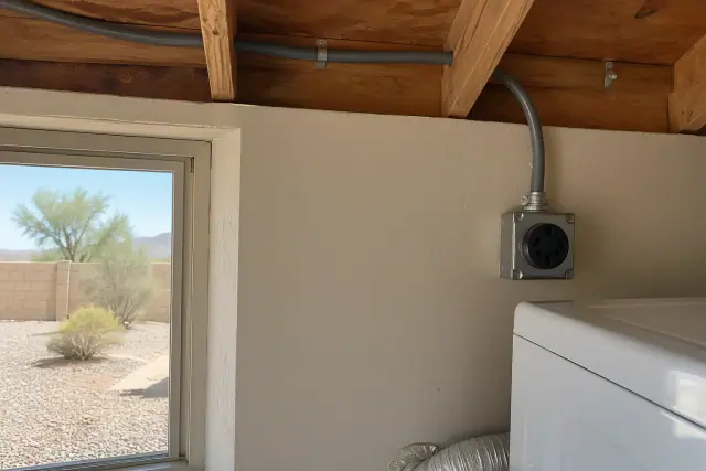 Electric dryer circuit installation with heavy-duty cable run in Phoenix, AZ.