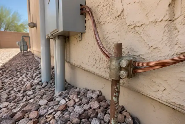 Electrical grounding inspection at a residential utility area in Phoenix, AZ.