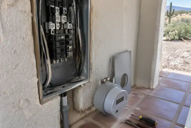 Contractor performing an electrical safety inspection for aluminum wiring replacement in Phoenix, AZ.
