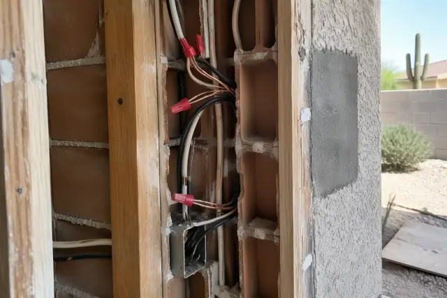 Copper branch-circuit replacement for aluminum wiring near wooden studs on a Phoenix, AZ home.