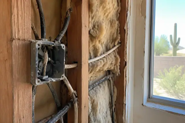 Contractor photo of older wiring and frayed insulation during an electrical safety inspection in Phoenix, AZ.