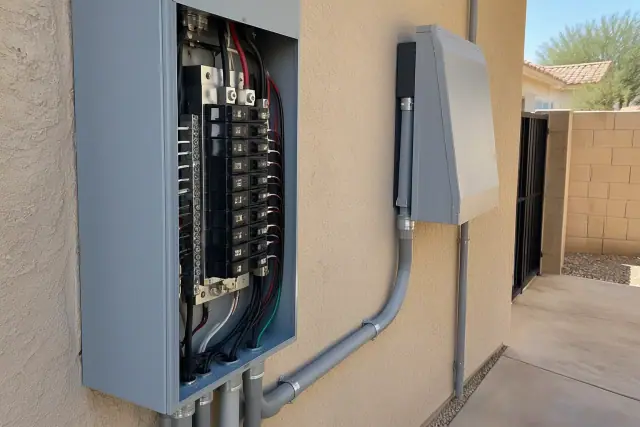 Electrical panel and heavy wiring upgrades on a jobsite in Phoenix, AZ.