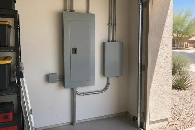 Contractor photo of a newly installed electrical panel in Phoenix, AZ.