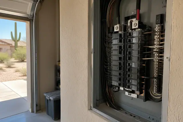 Newly installed single-pole breaker in a Phoenix, AZ residential electrical panel.