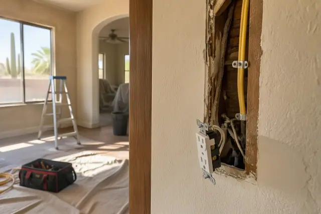 Contractor photo of targeted circuit replacement for knob and tube wiring in Phoenix, AZ.