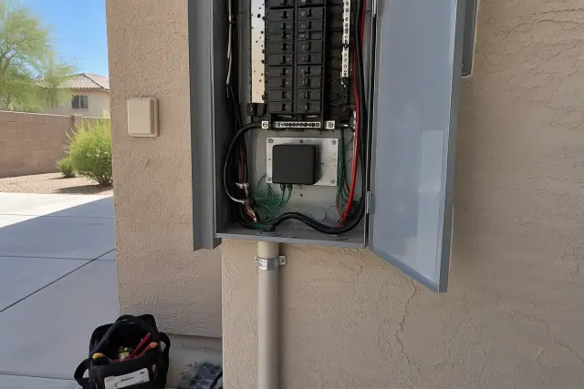 Type 2 main-panel surge protection connected to grounding conductors in a Phoenix, AZ home.