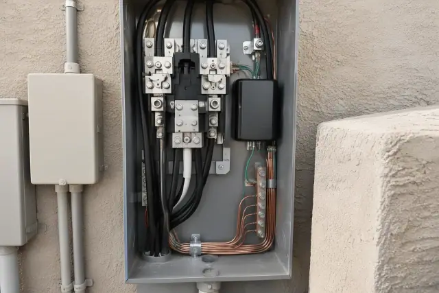 Whole-home surge protector installed inside an electrical panel in Gilbert, AZ.