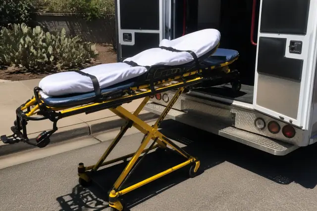 Stretcher loading procedure for dialysis transportation at a curbside in Phoenix, AZ.
