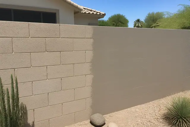 Half-painted concrete block wall at a residential home in Chandler, AZ.