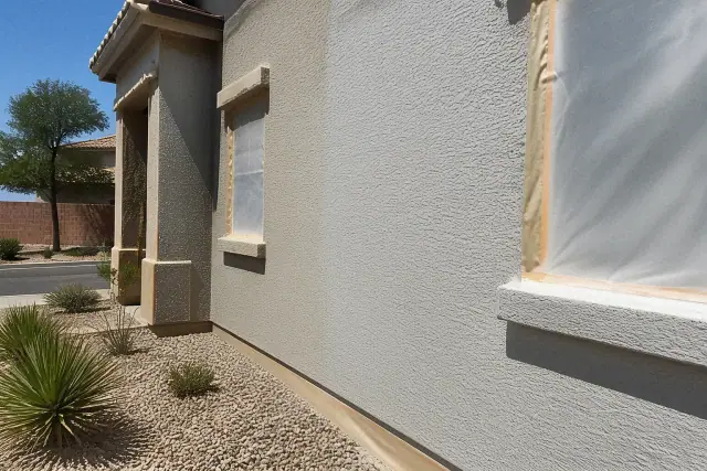 Elastomeric stucco coating being applied to a residential exterior wall in Phoenix, AZ.