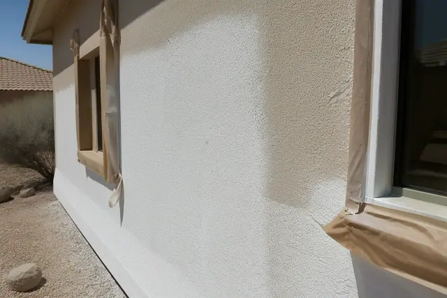 Low-VOC paint applied to a textured stucco wall at a job site in Phoenix, AZ.