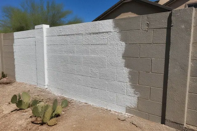 White masonry primer applied to a concrete block wall at a residential jobsite in Phoenix, AZ.