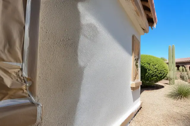 Elastomeric sealant being applied to a stucco wall at a home in Phoenix, AZ.