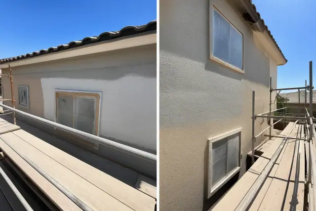 Stucco exterior walls of a building showing access levels for a project in Phoenix, AZ.