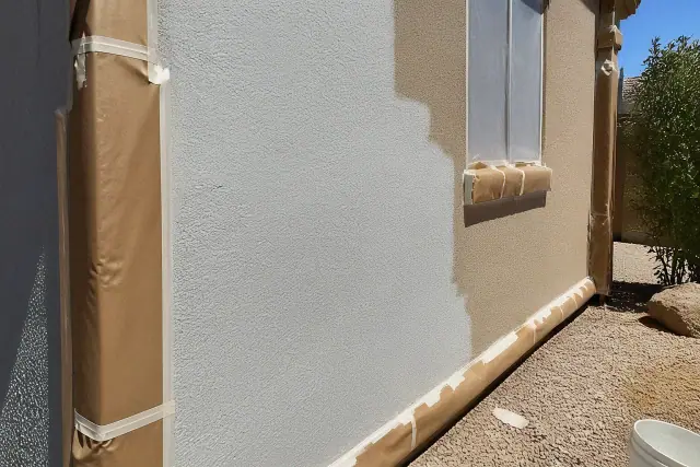 Elastomeric coating applied to a stucco wall at a job site in Phoenix, AZ.