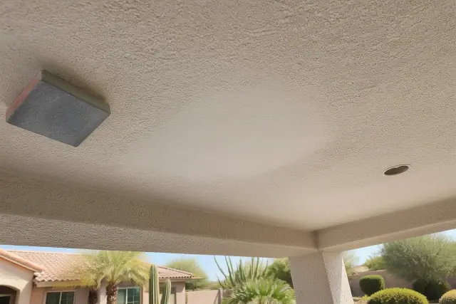Sanded drywall patch with matching texture on a ceiling during a repair project in Phoenix, AZ.