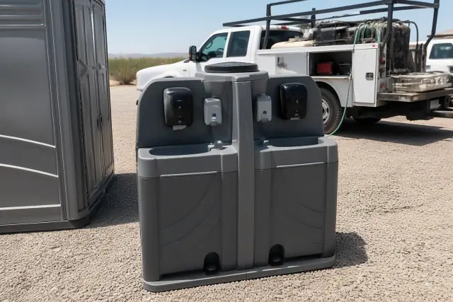 Dual handwashing station on a gravel surface at a job site in Phoenix, AZ.