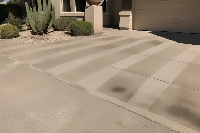 Cleaned concrete driveway with striped patterns in front of a stucco home in Phoenix, AZ.
