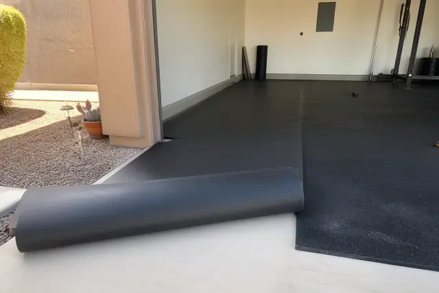 8mm rubber flooring installed on a concrete garage floor in Phoenix, AZ.