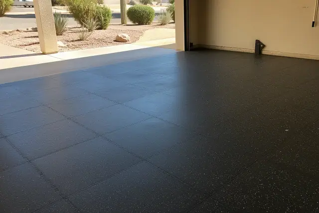 Interlocking rubber floor tiles installed in a residential garage in Phoenix, AZ.
