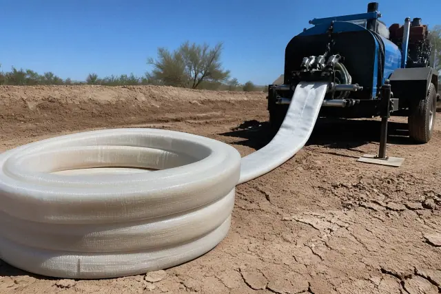 Resin-coated sewer liner coiled next to a hydraulic inversion machine at a trenchless repair site in Phoenix, AZ.