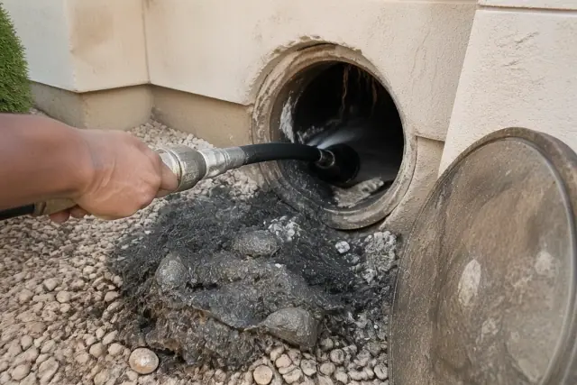 Hydro-jetting nozzle cleaning a main sewer line at a jobsite in Phoenix, AZ.