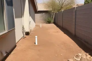 Segment of cracked terra cotta piping in a compacted soil trench at a Phoenix, AZ jobsite.