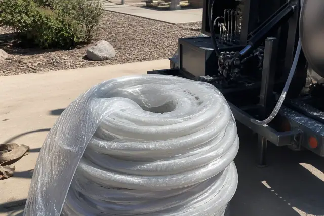 Resin-coated flexible sewer liner installed inside a pipe at a jobsite in Tempe, AZ.