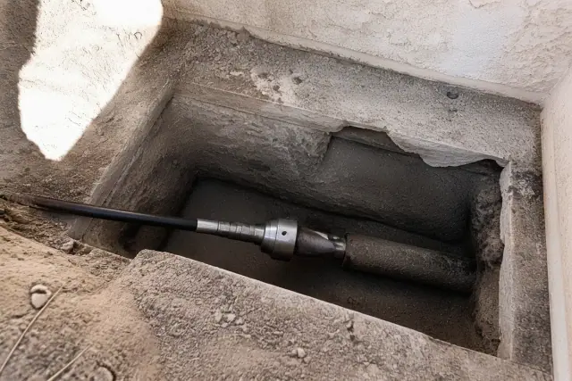 Hydraulic bursting head inside a pipe repair entry pit at a jobsite in Phoenix, AZ.