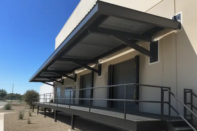 Metal awnings installed over a warehouse loading dock in Phoenix, AZ.