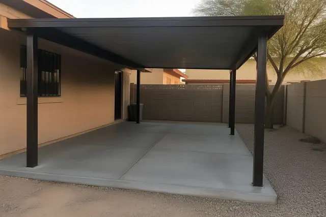 Residential carport installation on a concrete driveway in Phoenix, AZ.