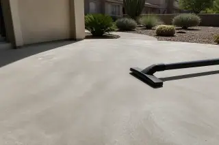 Industrial HEPA vacuum nozzle resting on a clean concrete subfloor after tile removal in a Phoenix, AZ home.