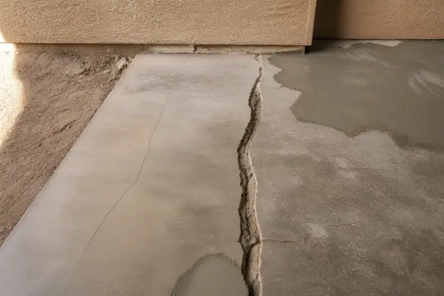 Hairline crack and full-depth break in a concrete slab undergoing repair in Phoenix, AZ.
