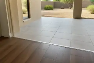New tile floor transition to wood flooring in a Phoenix, AZ home.
