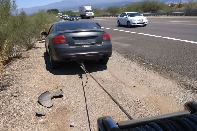 Disabled vehicle on a gravel shoulder during accident recovery in Scottsdale, AZ.