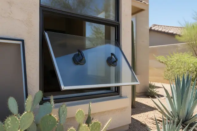 Technician installing an energy-efficient glass insert into a window at a jobsite in Phoenix, AZ.