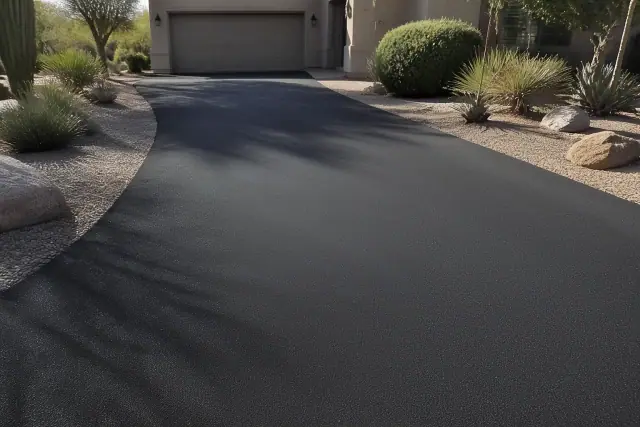 Freshly paved smooth asphalt residential driveway in Scottsdale, AZ.
