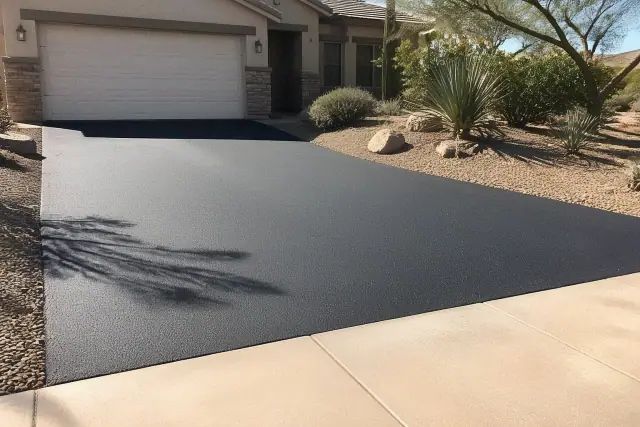 Freshly paved asphalt driveway with clean edges at a home in Phoenix, AZ.