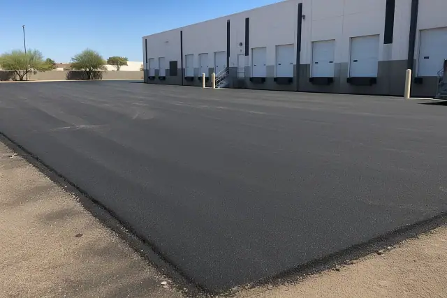 Newly paved asphalt loading dock at a warehouse in Gilbert, AZ.