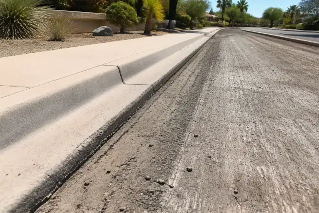Freshly milled asphalt along a residential street curb in Scottsdale, AZ.