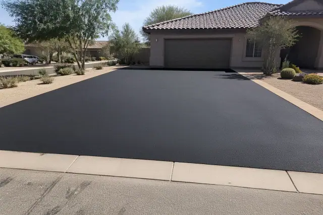Newly paved asphalt driveway at a residential home in Scottsdale, AZ.