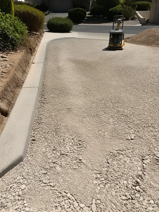 Technician inspecting a freshly graded aggregate base for drainage in a Scottsdale, AZ neighborhood.