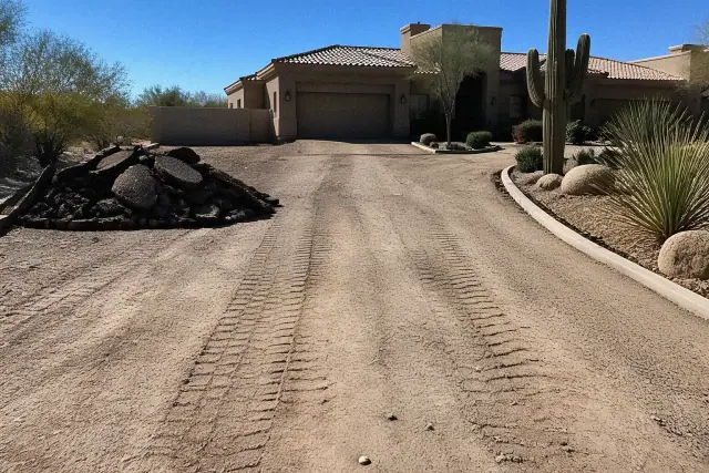 Textured asphalt sub-base on a residential driveway after milling in Scottsdale, AZ.