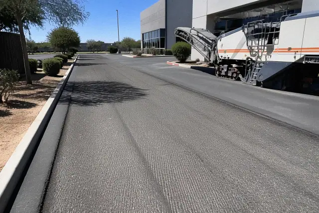 Freshly milled asphalt surface in an office parking lot driveway in Scottsdale, AZ.