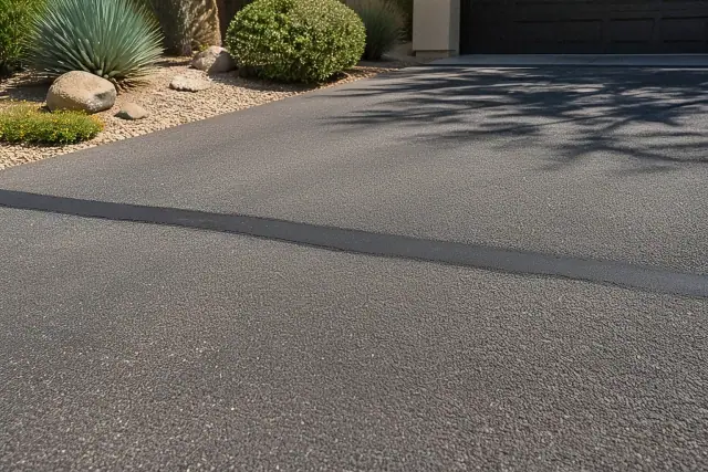 Freshly repaired asphalt crack on a residential driveway in Scottsdale, AZ.